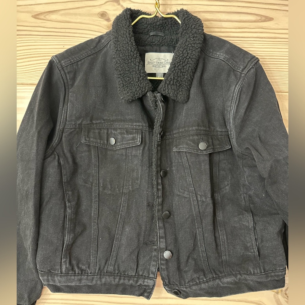 Sherpa-Lined Black Denim Jacket